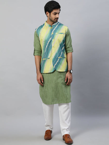 Green & Yellow Leheriya Printed Jacket