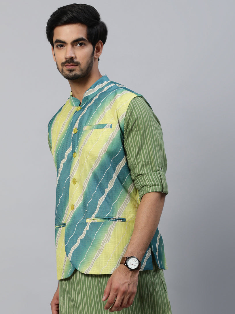 Green & Yellow Leheriya Printed Jacket