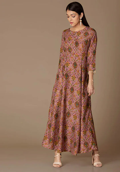 Pink Festive Floral Maxi Kurta