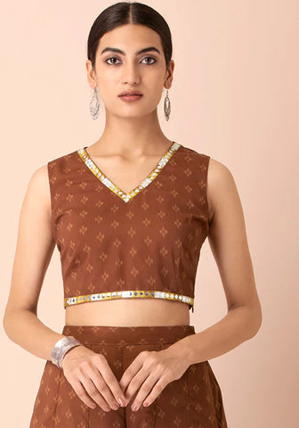 Ochre Ikat Boota Crop Top