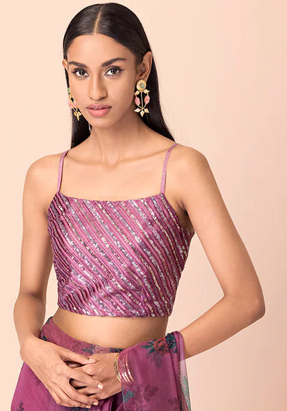 Purple Sequin Strappy Crop Top