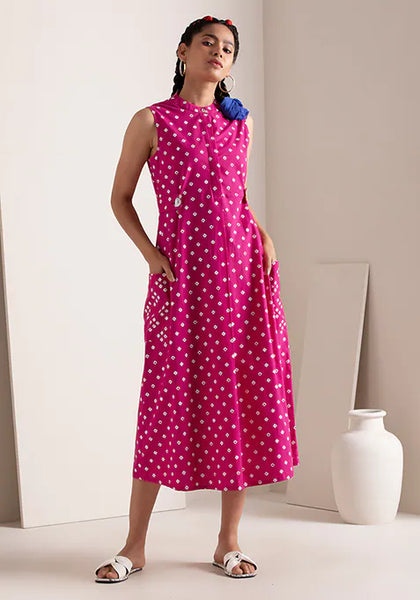 Fuchsia Bandhani  A-Line Dress