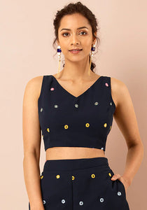 Navy Mirror Work Crop Top