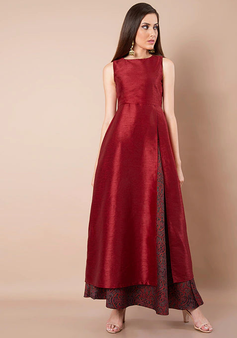 Red Silk Side Slit Kurta