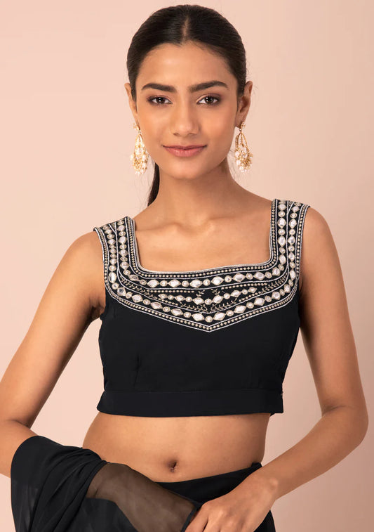 Black Mirror Embroidered Sleeveless Crop top