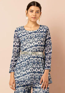 Blue Ikat Short Kurta with Attached Belt