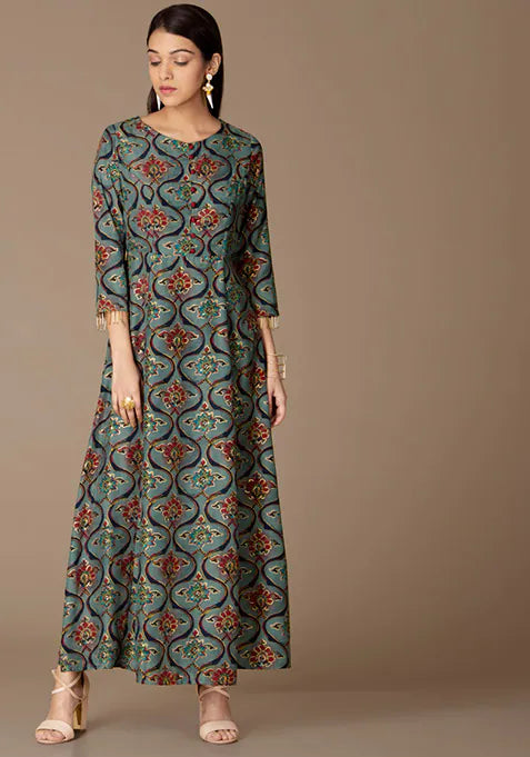 Jade Festive Floral Maxi Kurta