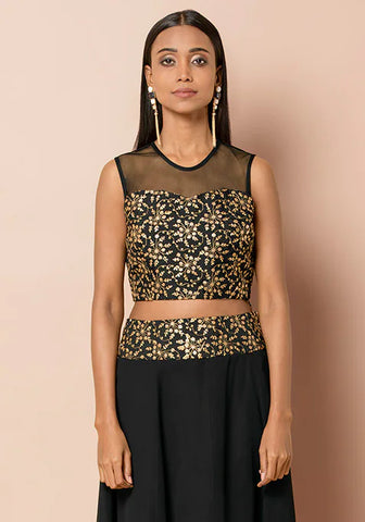 Black Zari Embroidered Crop Top