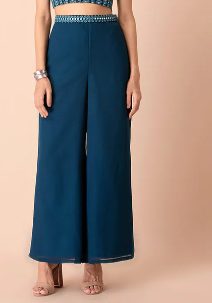 Teal Mirror Belt Palazzo Pants