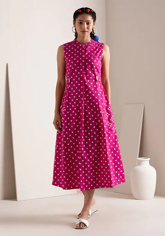 Fuchsia Bandhani  A-Line Dress