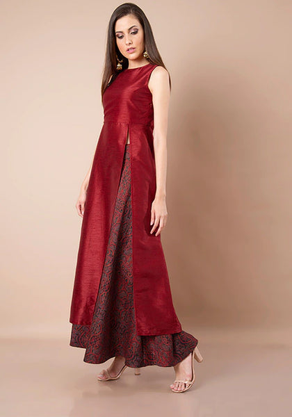 Red Silk Side Slit Kurta