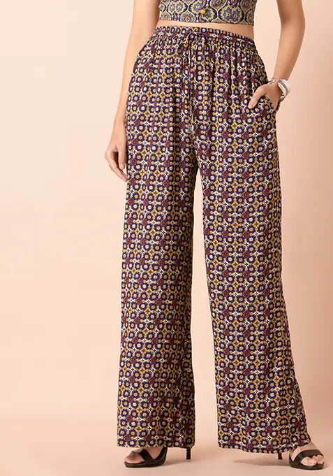 Navy Mustard  Straight Palazzo Pants