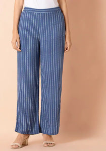 Blue Striped Straight Palazzo Pants