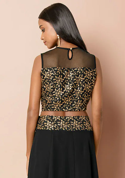 Black Zari Embroidered Crop Top