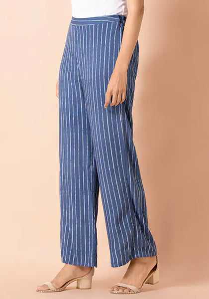 Blue Striped Straight Palazzo Pants