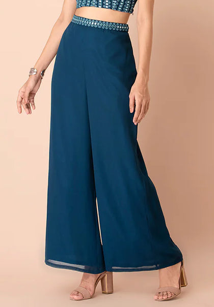 Teal Mirror Belt Palazzo Pants