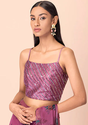 Purple Sequin Strappy Crop Top