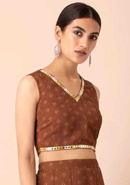 Ochre Ikat Boota Crop Top