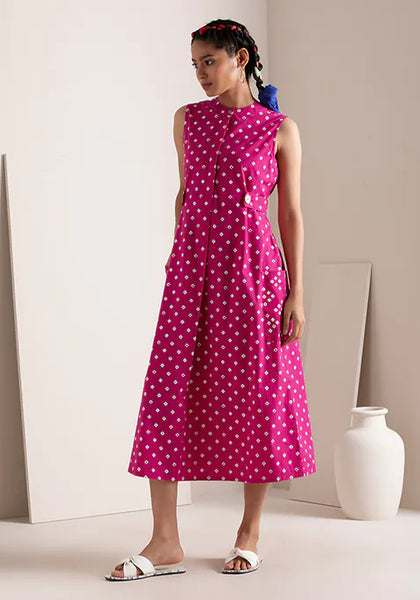 Fuchsia Bandhani  A-Line Dress