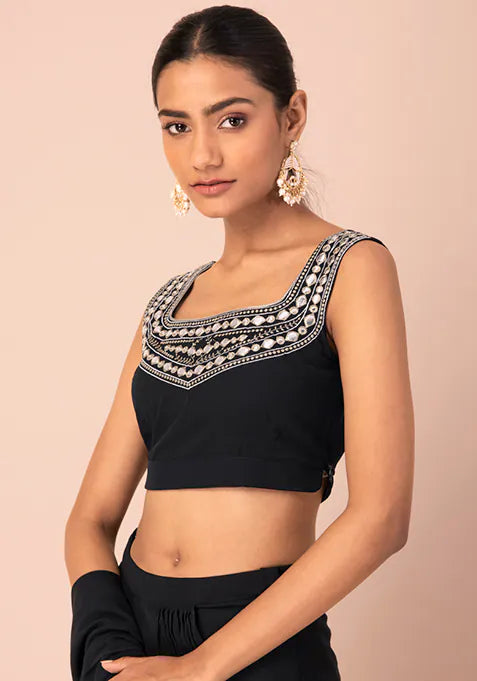 Black Mirror Embroidered Sleeveless Crop top