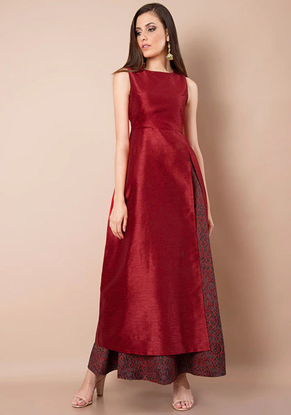 Red Silk Side Slit Kurta