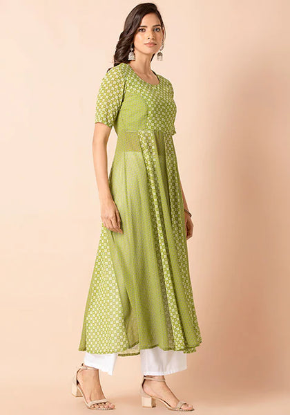 Green Floral High Slit Maxi Kurta