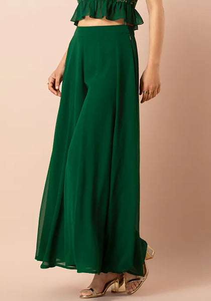 Green Flared Palazzo Pants