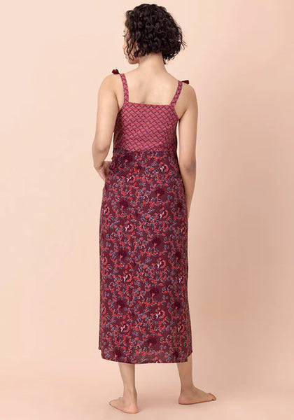 Maroon Printed Strap Maxi Dress