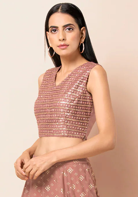 Dusty Pink Sequin V-Neck Crop Top