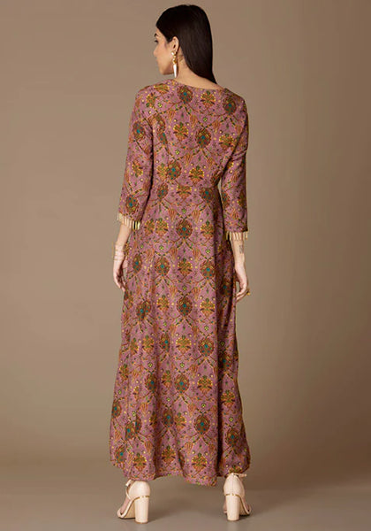 Pink Festive Floral Maxi Kurta