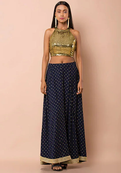 Dark Gold Halter Sequin Crop Top