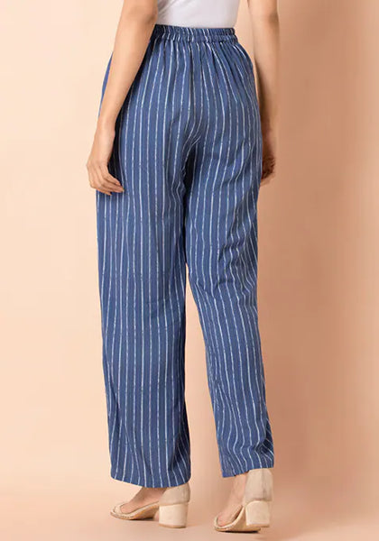 Blue Striped Straight Palazzo Pants