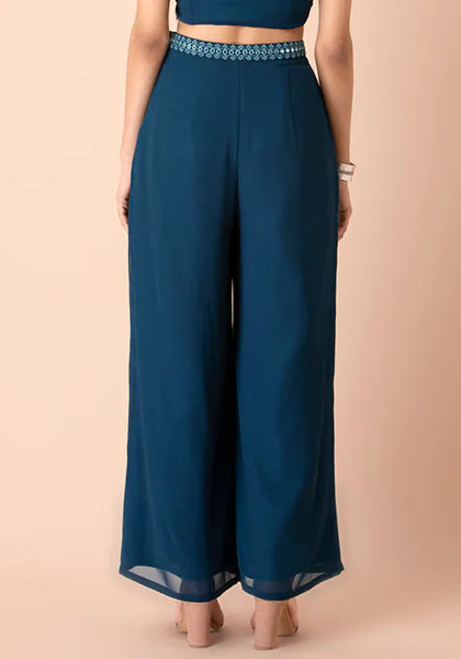 Teal Mirror Belt Palazzo Pants