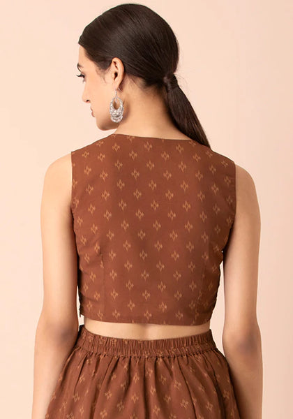 Ochre Ikat Boota Crop Top