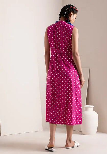 Fuchsia Bandhani  A-Line Dress