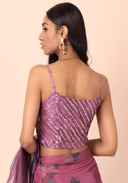 Purple Sequin Strappy Crop Top