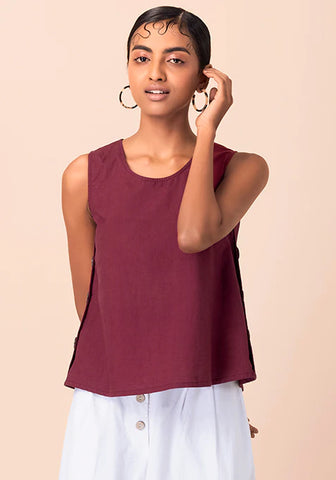 Maroon Cotton Side Button Top