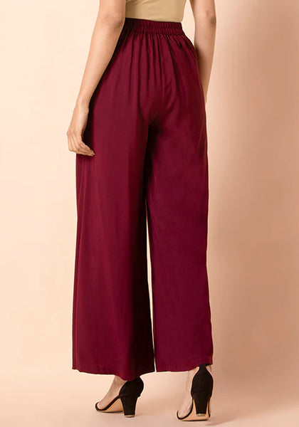 Maroon Flared Palazzo Pants