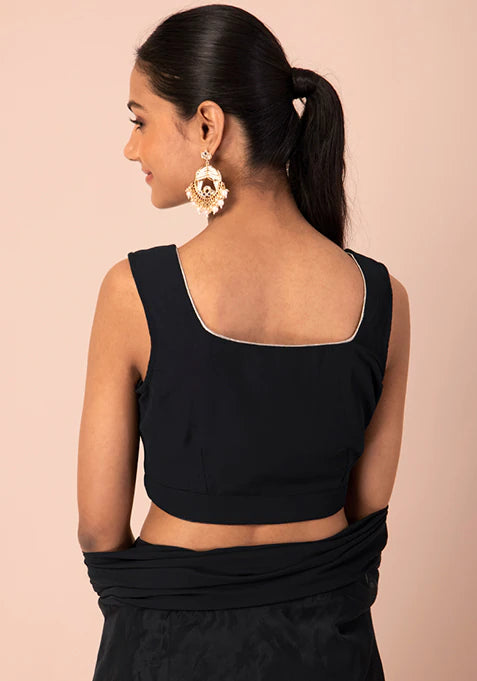 Black Mirror Embroidered Sleeveless Crop top