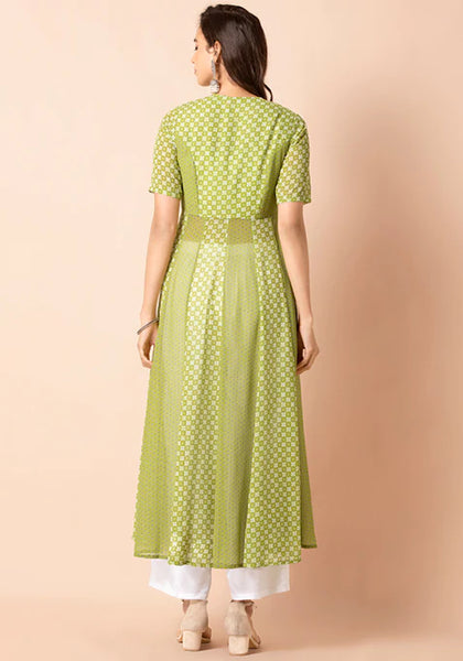 Green Floral High Slit Maxi Kurta