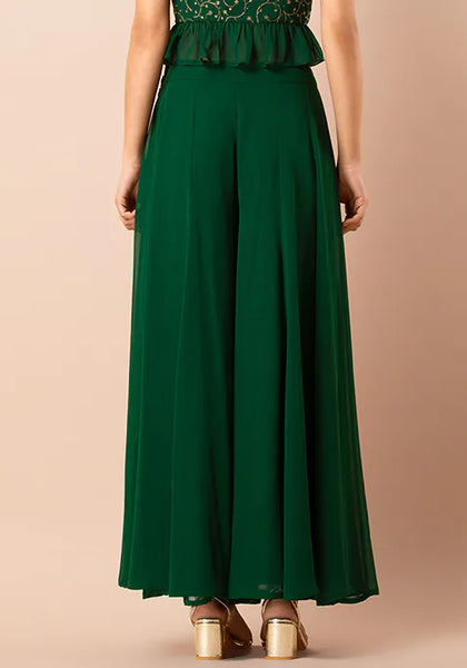 Green Flared Palazzo Pants