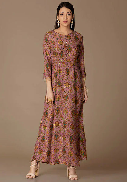 Pink Festive Floral Maxi Kurta