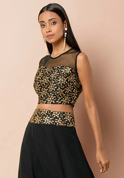 Black Zari Embroidered Crop Top