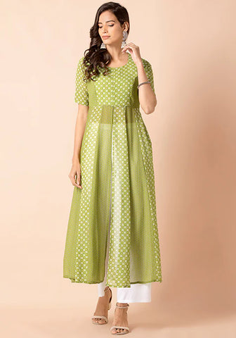 Green Floral High Slit Maxi Kurta