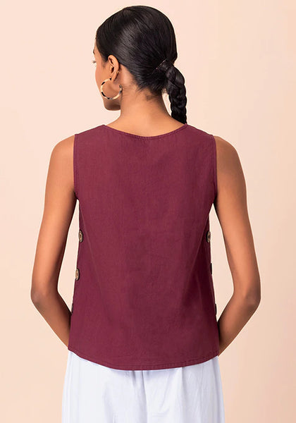 Maroon Cotton Side Button Top