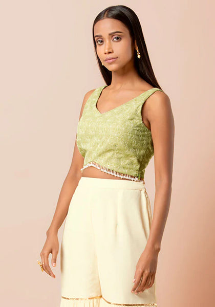 Lime Green Pearl Crop Top