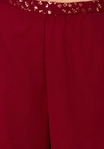 Maroon Embroidered Waist Palazzo Pants