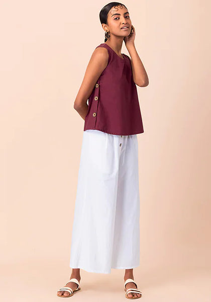 Maroon Cotton Side Button Top