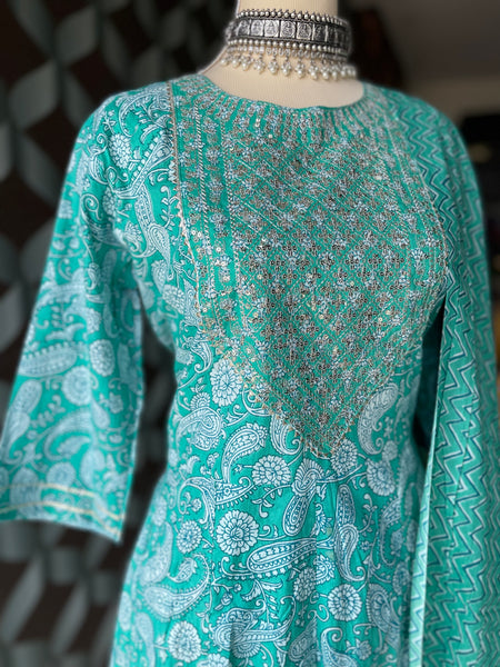 Turquoise Cotton Suit Set