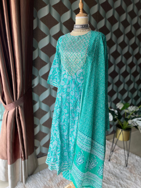 Turquoise Cotton Suit Set